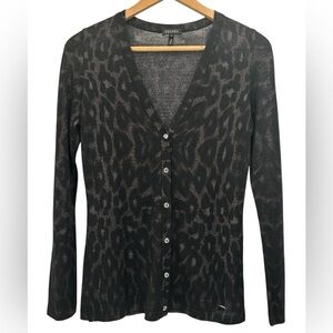 Escada Lightweight Subtle Animal Print Wool Blend Button Front Cardigan Sweater